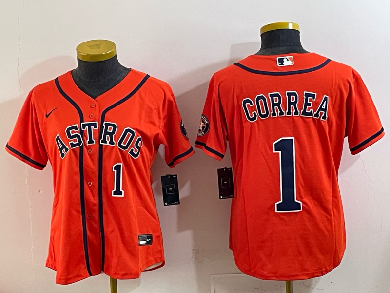 Youth 2025 Houston Astros #1 Correa orange Nike MLB Jersey 002